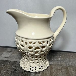 Vintage KF Ceramic Light Ivory Cut Out Pitcher Very Unique and Rare